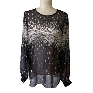 L’Agence Black & Off White Polka Dot Print Crinkly Semi Sheer Cutout Blouse - 8